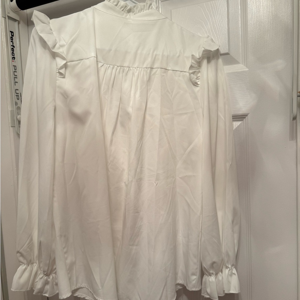 White Ruffled Button-Up Blouse - image 2